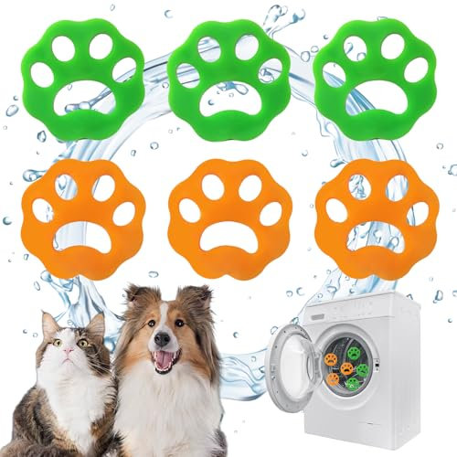 OWLMATE 6 Stück Tierhaarentferner Waschmaschine Silikon Katzenhaarentferner Wiederverwendbarer Fusselbälle Waschmaschine für Wäsche Bettwäsche Kleidung (Grün/Orange)