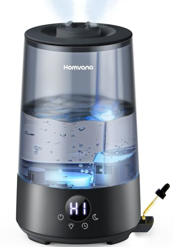 Homvana Humidifier for Bedroom, 3.6L Cool Mist Humidifiers, 360° Rotatable Mist, 34H Runtime, Quiet 16dB, Night Light, Air Humidifier for Baby, Plants, Office, Oil Diffuser, Ultrasonic (Black)