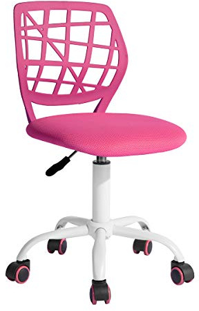 FurnitureR Teens Mädchen Task Chair 360 Swivel Low Mid PP Mesh Back Fabric Sitz Höhenverstellbare Rollrolle, PINK I