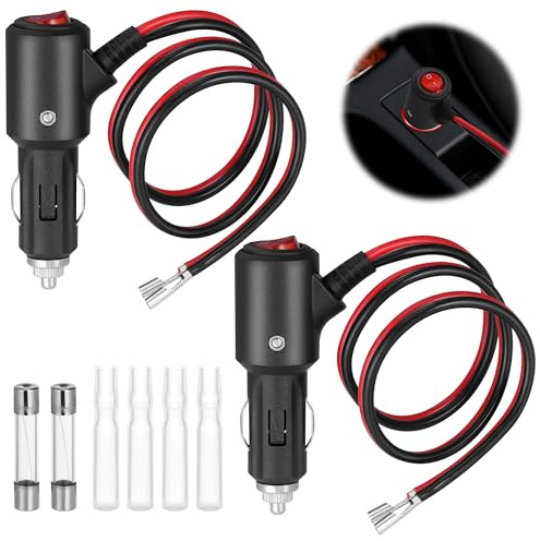 JIZZU Zigarettenanzünder Stecker 55cm, 2 Stücke 14AWG Verlängerungskabel mit Ein/Aus Schalter und 15A Sicherung KFZ Zigarettenanzünder Adapter für 12V/ 24V Auto KFZ Wohnmobil Boot Motorrad