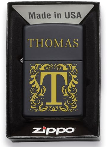 GRAVURZEILE x ZIPPO Personalisiertes Sturmfeuerzeug - Initialen - Hochwertige Lasergravur - Sturmfeuerzeug - Windfest & Langlebig - Nachfüllbar - Personalisierte Geschenke für Männer