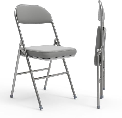 PIPIPOXER Lot de 2 chaises Pliantes en PU, Chaise de Bureau Pliante Peu encombrante pour la Maison au Bureau, Chaise d'invité rembourrée pouvant,Gris