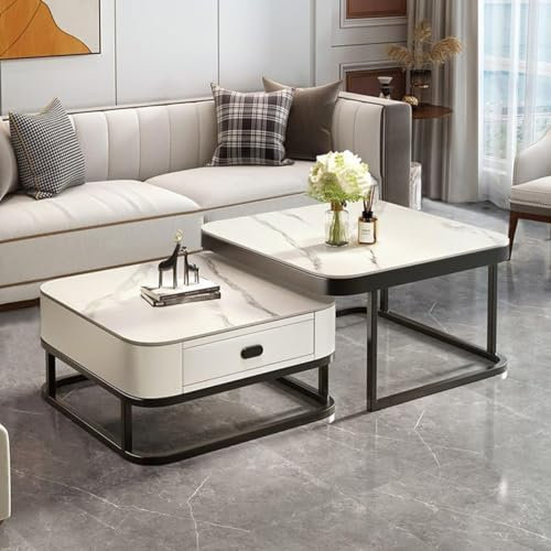 Modernt soffbord i marmor set med 2 fyrkantiga glasbord med ram i rostfritt stål för vardagsrum sovrum kontor små sidobord och nattduksbord