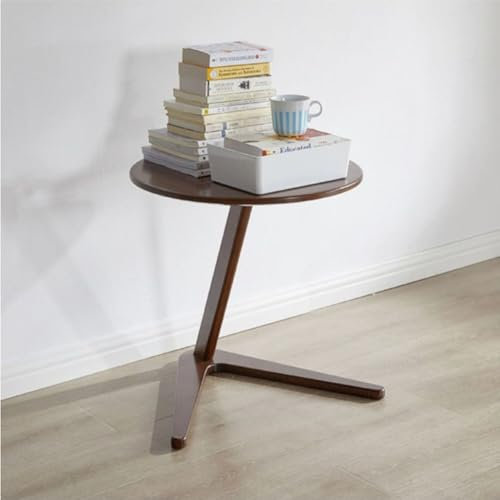 JHAISMAO Aus Holz Runden Getränketisch Braun Kreis Holz C-förmig Akzent Säulentisch Retro Beistelltisch, Für Wohnzimmer Kleines Schlafzimmer Nachttisch(Size:50cm)