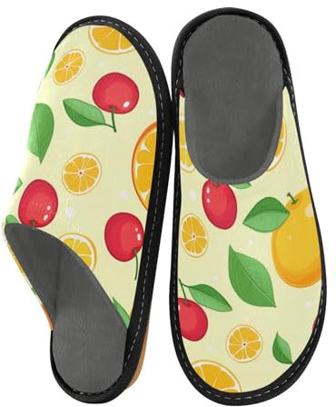 Ciabatte da casa con ciliegia, limone, arancia, frutta, antiscivolo, per donne e uomini, pantofole calde per interni ed esterni, Multicolore, 42/42.5 EU