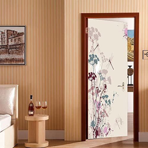 Türtapete selbstklebend TürPoster 3D Bunte Blumen Türtapete Selbstklebend Fototapete Türfolie Poster Tapete Abnehmbar Wandtapete für Wohnzimmer Küche Schlafzimmer B85 x H205cm