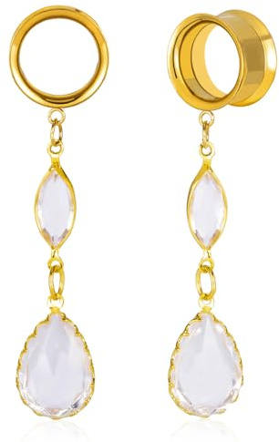 DOEARKO Ohr Tunnel mit Anhänger 2Pcs Gold Ohr Tunnel Set Double Flared Edelstahl Ohr Expander Piercing Schmuck Frauen und Männer(Gold,8MM)