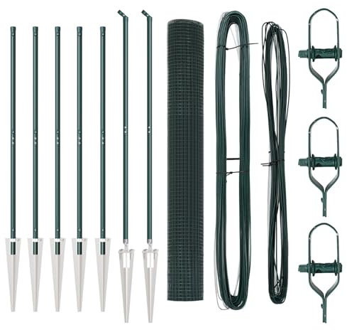 vidaXL Green Powder Coated Fence Post Set with Wire Mesh Roll 10 x 1 m Durable Metal Modern Design for Outdoor Fence Mounting Reliable Solution for Garden Safety Patio Kit