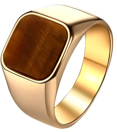 JewelryWe Tigerauge Ring Siegelring für Herren, Edelstahl Herrenring Quadratischer Fingerring mit Braun Tigerauge-Stein Vintage Statement Ring für Hochzeit Geburtstag Jubiläum