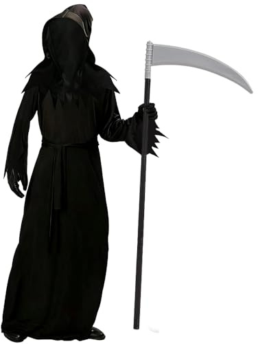Yi'antai Deguisement Faucheuse Costume Enfant, Reaper Costume d'Halloween avec Faucille, Costumes de Faucheuse d'Halloween, Deguisement Reaper Halloween, Faucheuse Enfant Robe Noire (L: 10–12 ans)