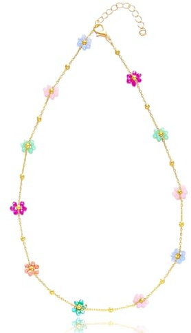 JUGUTA Gänseblümchen Halskette Edelstahl Weiß Kleinen Blumen Halsband Halskette 18 Karat Vergoldet Zierliches Schmuckgeschenk Für Damen Und Mädchen(A)