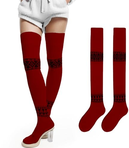 BSITSSS 1 Paio Rosso Parigine Donna Invernali, 84cm Extra Lunghi Calze da Donna Sopra il Ginocchio Calzini da Ginocchio, Calzini Lunghi in Maglia Invernale Warmer