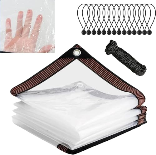 Xtrillogen Tear Resistant Clear Tarpaulin Waterproof Heavy Duty,Outdoor Garden Rain Tarp with Metal Eyelets,Waterproof Tarpaulin Plastic Sheet for Greenhouse,Pergola and Chicken Coop(2x1m)
