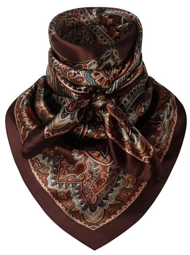 Hymeiluely 35 Inch Wild Rag Cowboy Bandana Scarves for Men, Large Neckerchief Silk Feel Western Neck Scarf for Women (R-Dark Brown)