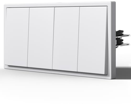 BSEED Interruptor de luz con Garfio,Interruptores modernos con Mate,Basculante Con Placa Grande,Conexión Rápida sin Tornillos,E-Series,2 Gang 1 Vía,150mm Blanco