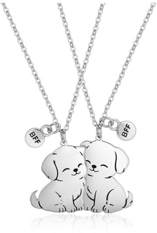 AllerPierce BFF Friendship Necklace for 2, Cute Smiling Dog Matching Best Friend Necklaces, Stainless Steel Puppy Puzzle Pendant with BFF Charm, Friendship Gifts for Girls Women Sister Dog Lovers