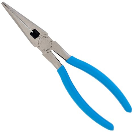 Channellock 317 8-Inch Long Nose Plier with Side Cutter | Needle Nose Pliers with Knife and Anvil - Style Side Cutter | Crosshatch Jaw Forged from High Carbon Steel for Maximum Grip on Materials | Specially Coated for Rust Prevention | Comfort Grips , Blue