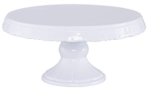 Birkmann Premium-Backen runde Tortenplatte mit Fuß im Vintage Style, aus Keramik mit Verzierungen, Weiß glänzend, handgefertigt, Größe M, Ø 30 cm, 15 cm hoch, 441422