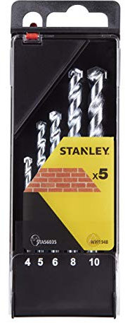 STANLEY STA56035-QZ 5 Piece Masonry Drill Bit Set, Includes 4mm, 5mm, 6mm, 8mm, 10mm