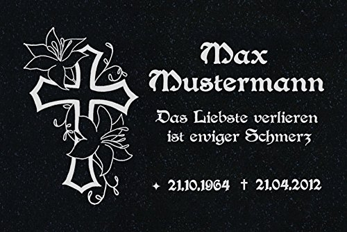 LaserArt24 Granit Grabstein, Grabplatte oder Grabschmuck mit dem Motiv Kreuz-ag02 und Ihrem Text/Daten