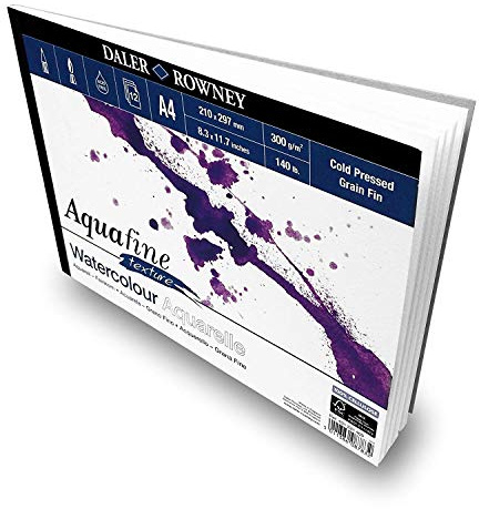 Daler Rowney - Aquafine Textured Watercolour Sketchbook - 300gsm - 12 Pages - A4 Landscape - Made in England