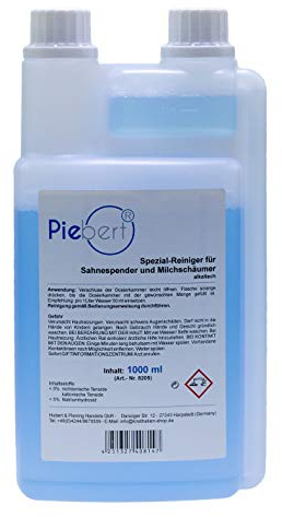 Milchschaumreiniger für Kaffeevollautomaten | 1000ml Reinigungskonzentrat | Spezial-Reiniger für Sahnespender und Milchschäumer alkalisch | Universell einsetzbar | Piebert® | Made in Germany