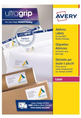 Avery (L7160) Étiquettes autocollantes pour adresse postale (Amazon FBA), imprimantes laser, 21 étiquettes par feuille A4, 210 étiquettes, UltraGrip