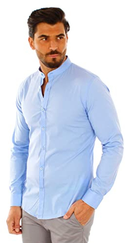 Ciabalù Camicia Uomo Slim Fit Coreana Elegante in Cotone Bianca Blu Nera Celeste (XXL, Celeste)