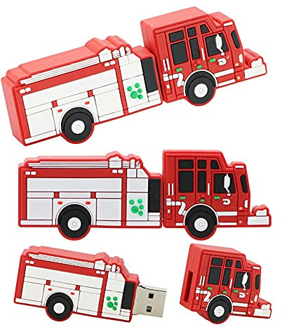 32GB Camión de Bomberos Shape USB Flash Drive U Disco USB 2.0 Data Memory Stick Pen Drive de Disco Flash USB Dispositivo de Almacenamiento USB Externo de Almacenamiento de Disco Flash (Rojo)