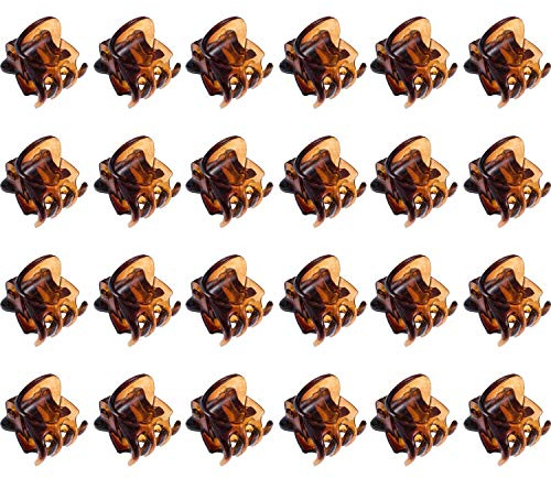 Rmeet Pinzas para Cabello Mini,24 Pack Pequeñas Garra de Pelo Clip de Agarre de Plástico Horquilla Antideslizante Mini Sujetadores para Cabello para Niñas Mujeres 1.5 CM Marrón