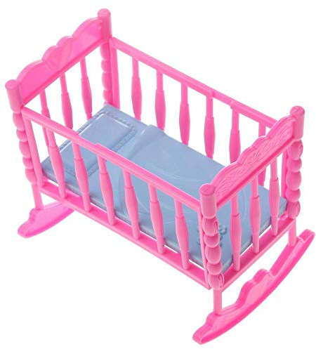 DIVISTAR Toy Baby Cot Rocking Bed Cradle Pink for Dolls Bedroom Furniture Decoration Accessory
