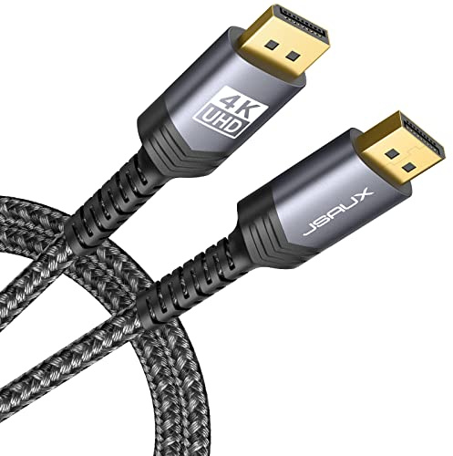 JSAUX DisplayPort Cable 4.5M, Displayport to Displayport Cable-Grey | 4K@60Hz, 2K@165Hz, 2K@144Hz, Nylon Braided, Compatible for Laptop, PC, TV, Gaming Monitor