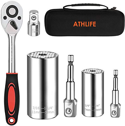 Athlife Universal Socket Wrench Set (11-32mm 7-19mm) Professional Sockets Tools Multi-function Wrench Repair Tool Kit with 3/8 inch Ratchet Wrench & Power Drill Adapter Chrome Vanadium Steel