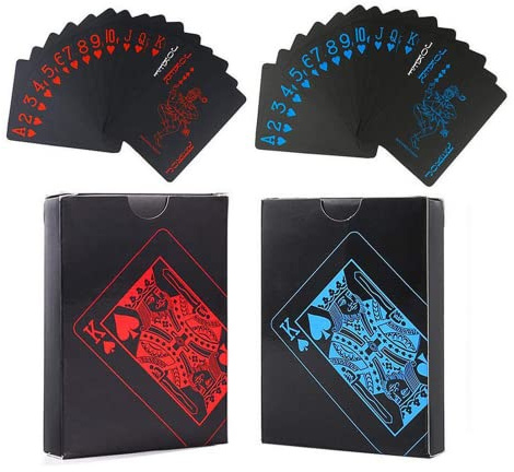 LMOOON 2 Decks Schwarze Spielkarten PVC Kunststoff-Karten Poker Kartenspiel, wasserdichte Spielkarten Verwendung für Party und Spiel