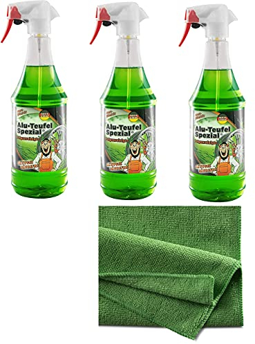Hygiene VOS Felgenreiniger Set 3 x TUGA Chemie Sprühflaschen gesamt 3000ml Plus 3 Microfasertücher lackschonend