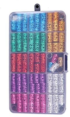 170Pcs Hair Jewelry Rings, Alloy Hair Coil Hair Accessories Hair Braid Rings and Cuffs Decorations Pendants with Box, Hair Dreadlocks Beads for Women Braids Clips