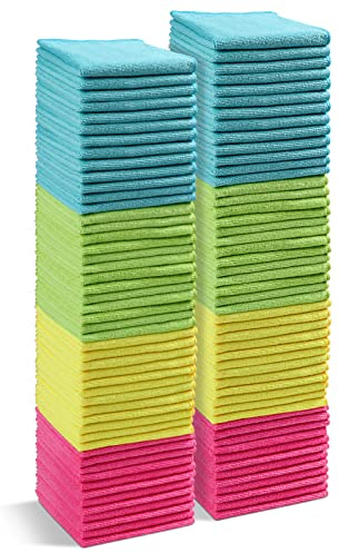 HOMEXCEL Microfasertücher 100 Stück, Mikrofasertücher Mikrofaser Reinigungstücher Putzlappen Küch Geschirrtücher für Küche,Glas, Auto, Motorrad, Fenster, 30 x 30 cm