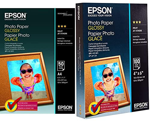 EPSON Foto Papier glänzend A4 50 Blatt 1er-Pack & Foto Papier glänzend 100x150mm 100 Blatt 1er-Pack