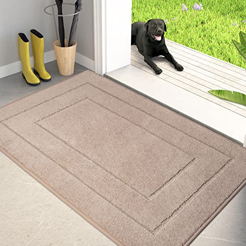 PURRUGS Dirt Trapping Door Mat 34 x 59, Non-Slip/Skid Machine Washable Entryway Area Rug, Dog Doormat, Super Absorbent Welcome Mat for Muddy Wet Shoes and Paws, Beige