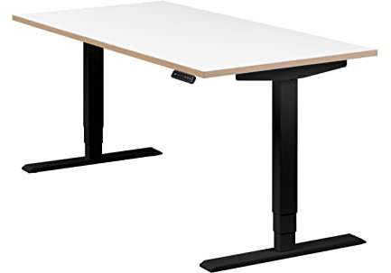 boho office® höhenverstellbarer Schreibtisch 160 x 80 cm - Elektrisch stufenlos, 2 Motoren, inkl. Wireless Charger, Memoryfunktion - Homedesk Schwarz inkl. Tischplatte in Weiß mit Multiplexkante