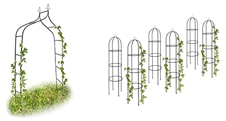 Relaxdays - Romántico Arco para Rosas y Plantas trepadoras Metal 2,4 Metros Color Verde, 38x170x240 cm & 10010019 10010019 - Obelisco para Rosas Color Negro