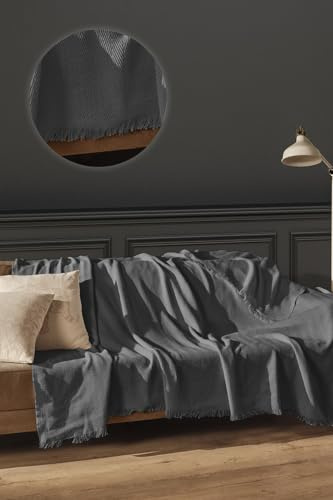 BOHORIA® Tagesdecke Sera | 100% Recycled Baumwolle | Oeko-Tex® | Bettüberwurf Wohndecke Wendedecke Sofadecke | extra-groß (Dark Grey, 200 x 230 cm)