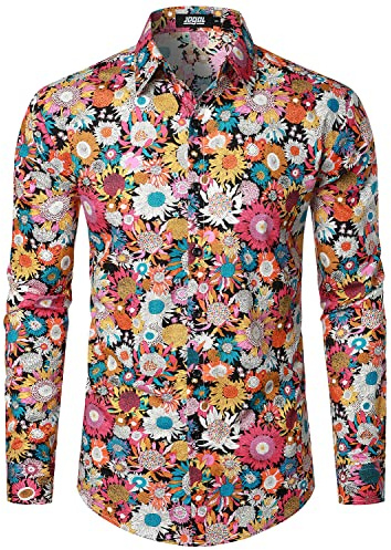 JOGAL - Camicia da uomo a maniche lunghe, vestibilità normale, con motivo floreale stampato, abbottonatura, per il tempo libero