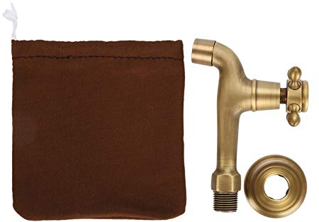 G1/2 Wandmontage Vintage Messing Wasserhahn, Wandmontierter Kaltwasserhahn mit Dichtungspad Antik Elegant Europäische Wasserhahn für Waschmaschine Gartenschlauch Waschbecken (Lang)