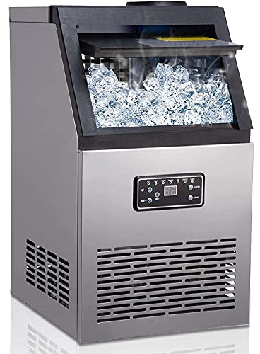 Ice Maker, macchina per il ghiaccio 70 kg Freestanding Commercial Ice Maker 150 lbs/24H con 25 libbre di stoccaggio 45 cubetti di ghiaccio pronti in 15 minuti in acciaio inossidabile sotto banco