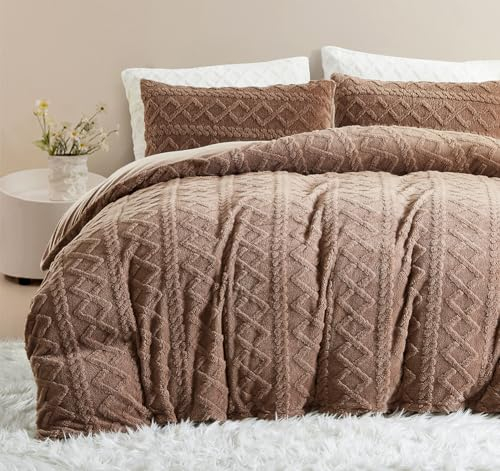 AShanlan Flanell Bettwäsche 135x200 Winter Warme Bettbezug 135 x 200 und Kissenbezug 80x80 cm ÖKO-TEX Fleece Bettwäsche Set Superweich & Kuschelig mit Reißverschluss | Braun