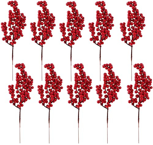 20 Steli di Bacche Rosse Artificiali, Rami di Bacche di Agrifoglio di Natale da 22,7 Cm, Mini Bacche di Agrifoglio Natalizio, Artigianato Fai da Te per Decorazioni per Alberi di Natale per Feste a(#1)