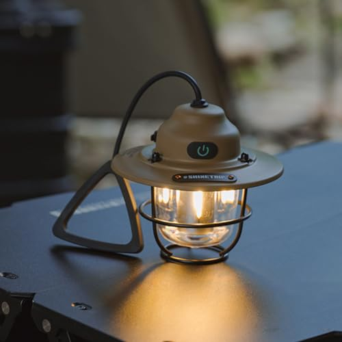 Starnearby Mini LED Campinglampe Dimmbar, 1200mAh Aufladbarer Akku, Retro Camping Laterne, IPX4 Wasserdicht Outdoor LED Zeltlampe, Tragbare Laterne für Camping, Zelt, Notfall, Dekoration (Khaki)
