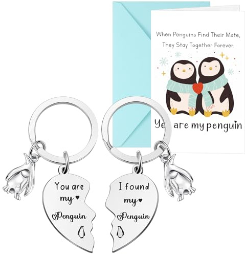 Otuuz Porte-Clés de Pingouin pour Couple avec Carte I Found My Penguin | Cadeau Romantique pour Saint-Valentin, Anniversaire, Mariage, Porte-Clés Partenaire pour Amoureux, Petite Amie, Petit Ami