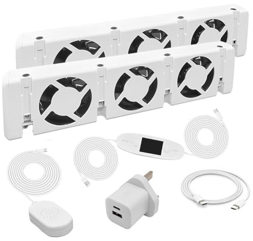 Lioaeust Radiator Fan, 2Pcs 3.0 Radiator Fan for Smart Radiators Booster Extension Set, White, 30CFM Airflow, 20DB Quiet, Ventilation Fan Set, for Air Circulation